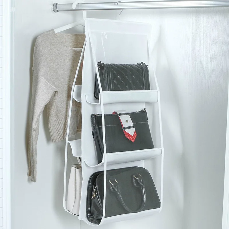 Opknoping Purse Organizer - 6 Zakken Closet Mesh Handtas Organisatoren-Opvouwbare Collection Opslag Houder Ruimtebesparend