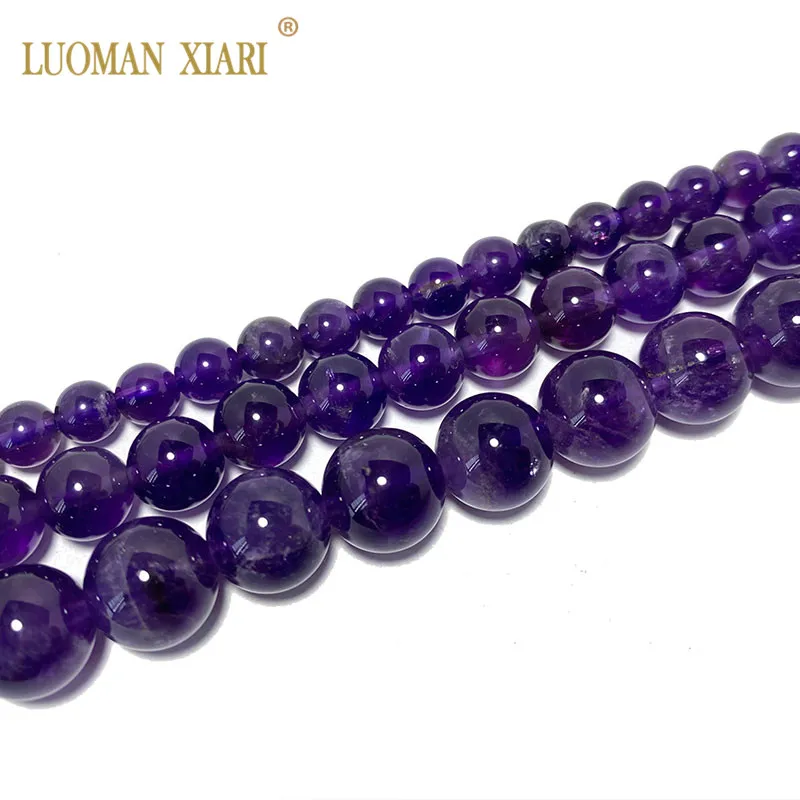 Top AAA+ 100% Natural Purple Amethyst Crystal Round Stone Beads For Jewelry Making DIY Bracelet Necklace 4/6/8/10/ 12MM 15\'\'