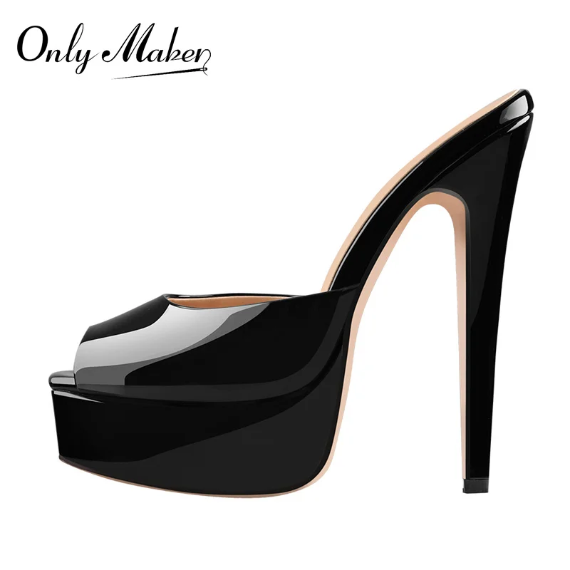 Onlymaker Women  Peep Toe Stiletto High Heels Square Ankle Strap Mules Solid Slingbacks Slip On  Black Sandals