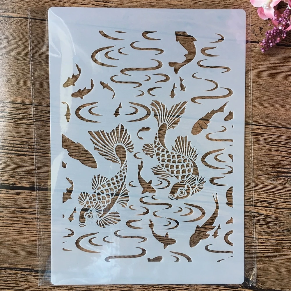 

A4 29cm River Carp Fish DIY Layering Stencils Wall Painting Scrapbook Coloring Embossing Album Decorative Template