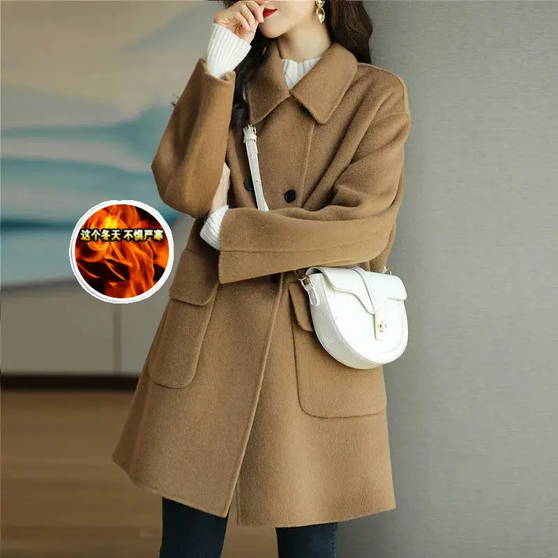 Cappotto di lana spesso in velluto/senza velluto da donna medio-lungo 2022 inverno nuovo stile coreano cappotto di lana sottile giacca autunnale