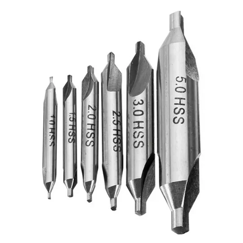 6pcs HSS Combinata Centro Trapani Svasatori 60 Gradi Angolo Bit Set 1.0 millimetri 1.5 millimetri 2.0 millimetri 2.5 millimetri 3.5 millimetri 5 millimetri di Metallo Punta del trapano 4.7
