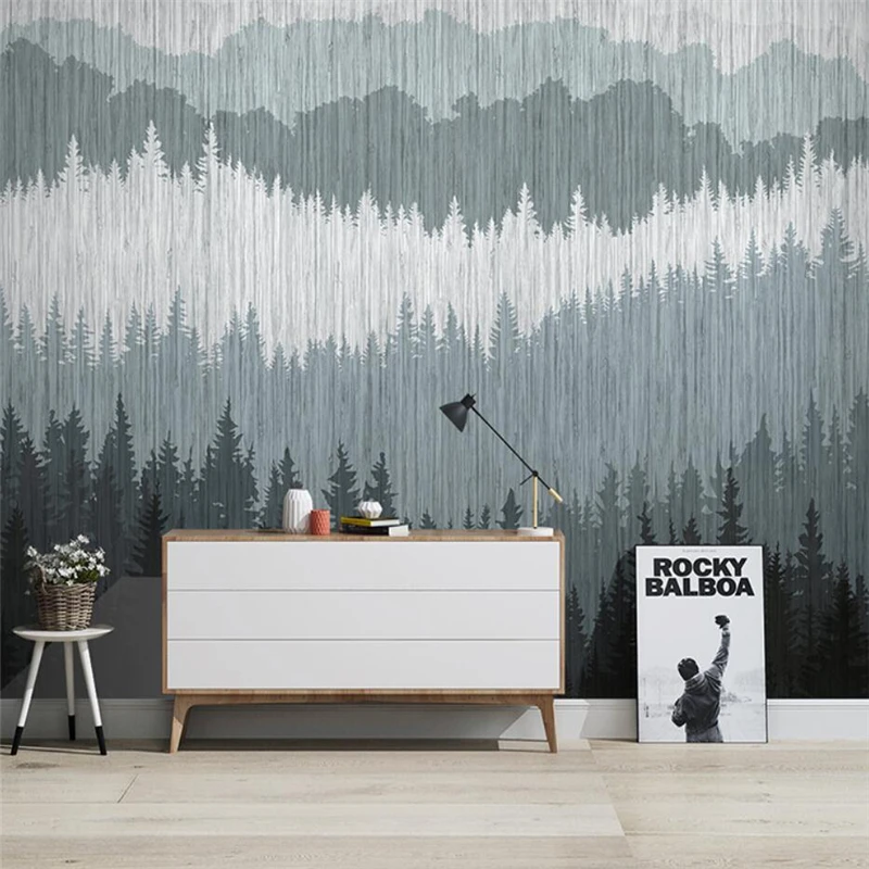 Custom Abstract Pine Forest Mountain Wall Mural Wallpaper - Living Room Bedroom TV Background Decoration Covering
