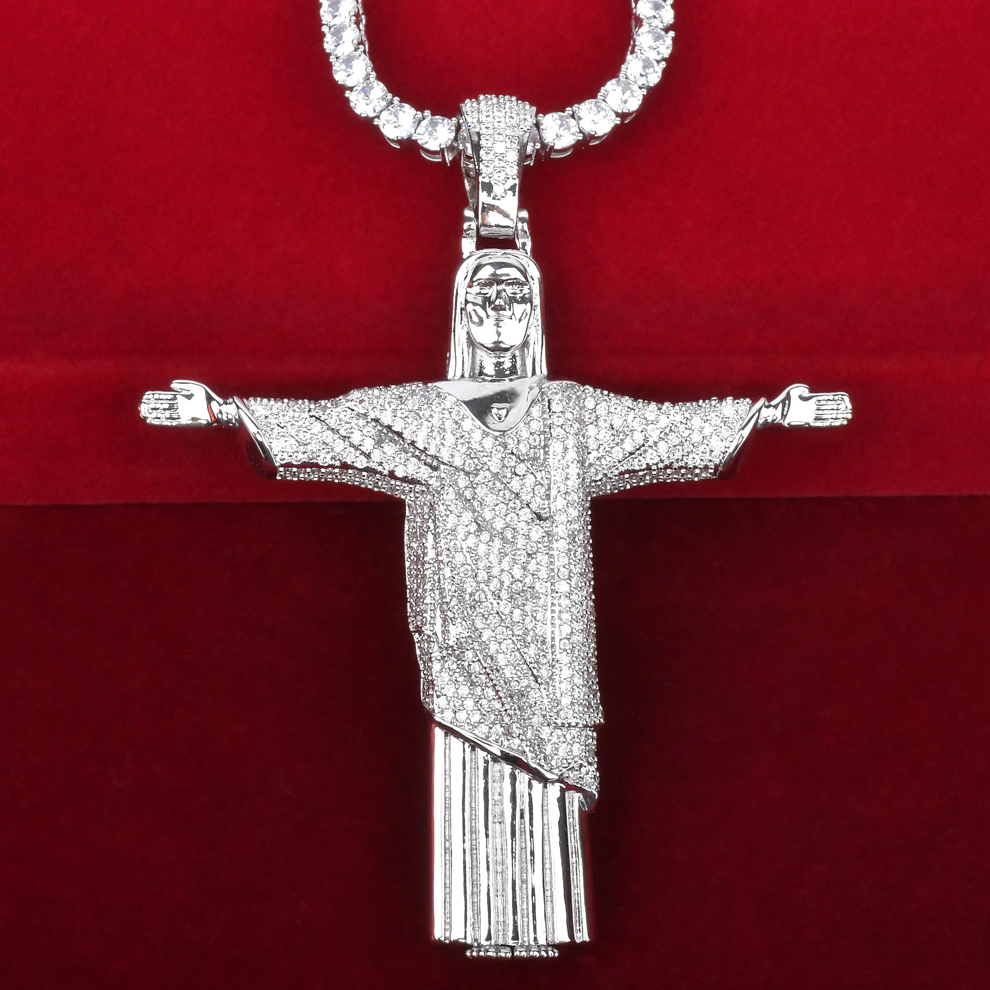 Collier Croix de Saint Jésus en Or, Pendan à Dos Solide, Hip Hop, Rock, Bijoux de Rue