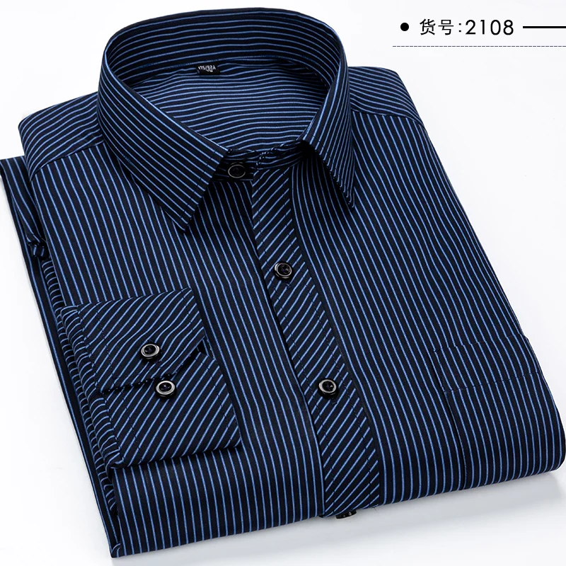 Fashion Hot Sale Men\'s Long sleeve Shirts Young Men\'s  Clothing Business Shirts Casual All-match Plaid Stripe Collar Shirts 1202