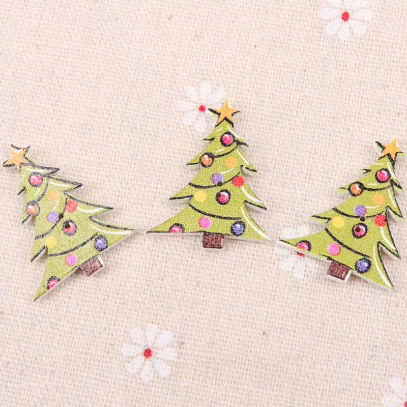 Christmas Tree Shaped Wooden Buttons Sewing Boton Handmade Accessories for Christmas Decoration 50pcs 38x29mm