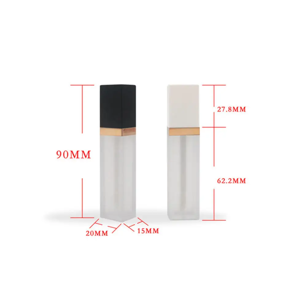 7ml Square Makeup Liquid Empty Lipstick Lip Gloss Tubes White Black Cap Transparent Frosted Cosmetic Packaging Container