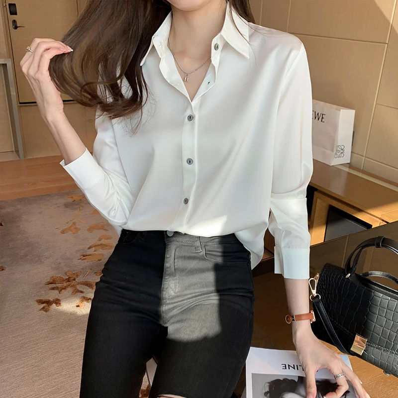 Blusas Blouses Femme Long Sleeve Green White Blouse Women Tops Blouse Women Blusas Mujer De Moda 2024 Chiffon Blouse Shirt E678