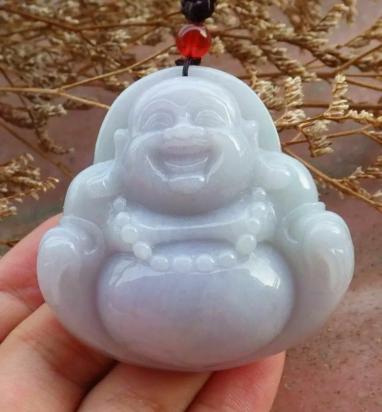 

Certified Lavender Natural A Jade jadeite Pendant Happy Buddha God Happy Buddha