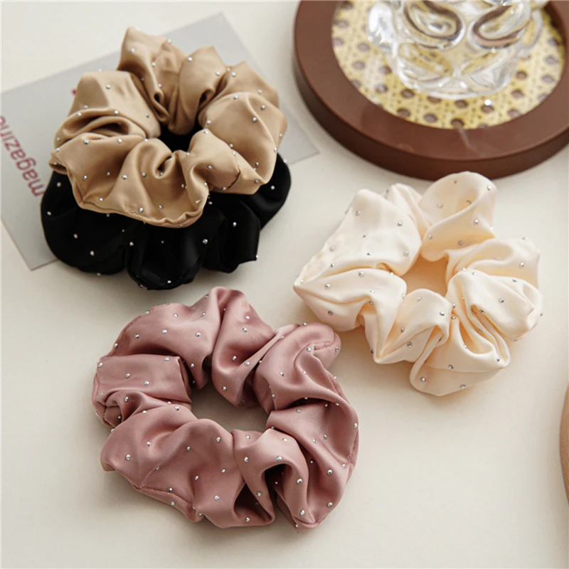 Elegant Satin Hair Tie Point Drill Hair Scrunchies Headwear Accessories Women Hair Tie Elastic Rubber Band Hair Rope Headdress