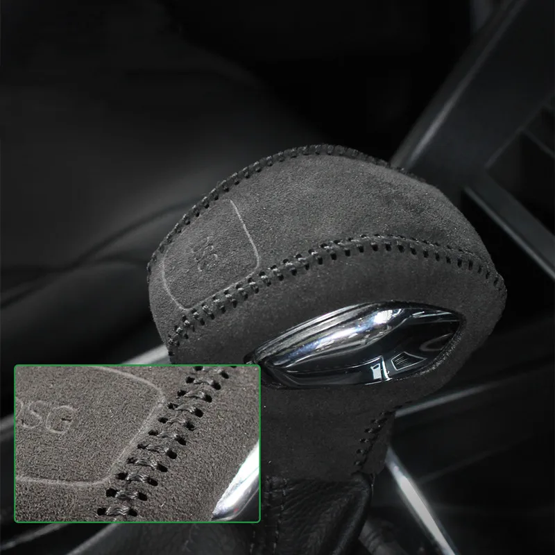 Black Leather Car Gear Shift Knob Cover for SKODA KODIAQ / KODIAQ GT 2017 2018 2019 2020 2021 Interior Styling