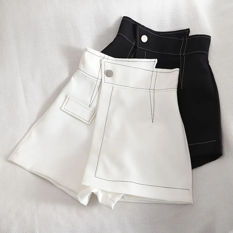 Casual Summer Straight Solid Women Shorts Sweet Korean Ladies High Waist Shorts Button Mini A-Line Shorts