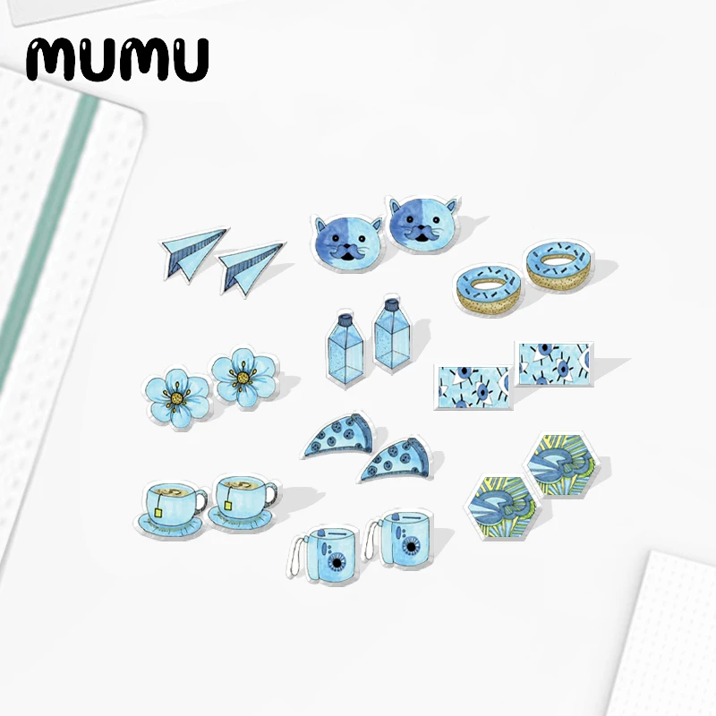 2021 New Blue Donuts Stud Earring Bottle Flower Paper Plane Epoxy Jewelry Resin Acrylic Earrings Handmade Gifts