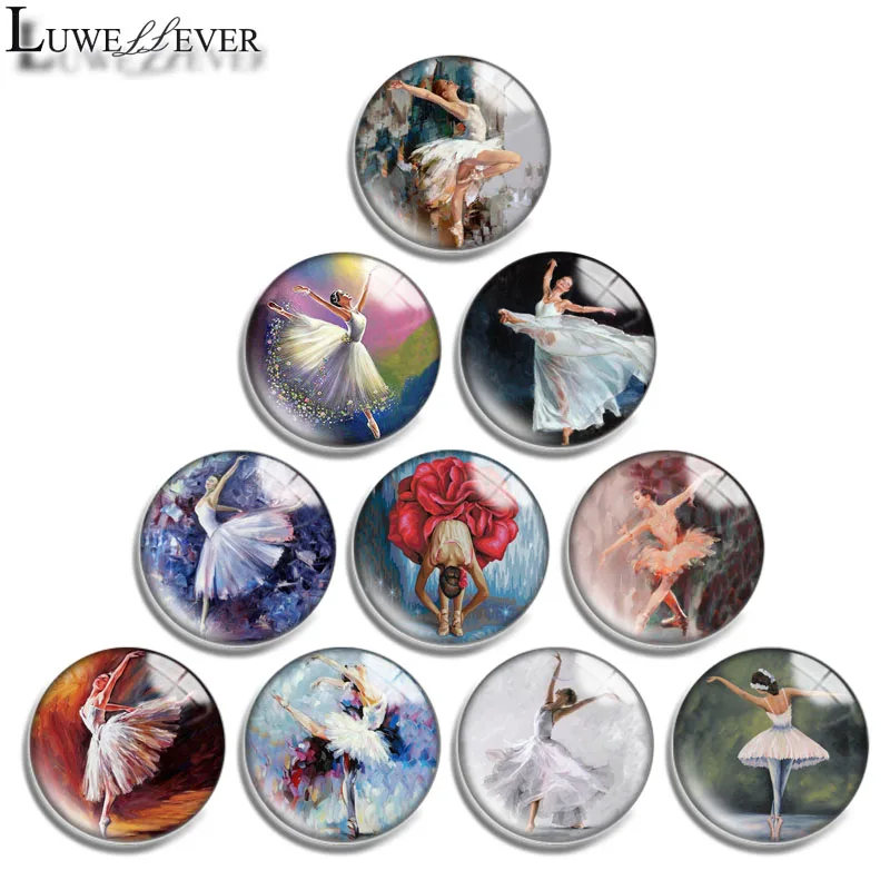 12mm 14mm 16mm 20mm 25mm 30mm 651 Ballet Girl Mix Round Glass Cabochon Jewelry Finding 18mm Snap Button Charm Bracelet