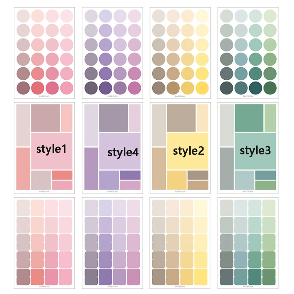 4 Sheets Solid Color Dots Label Stickers Decorative Stickers DIY Scrapbooking Student Stationery