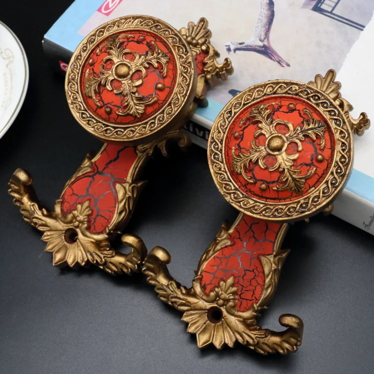 2 pcs European curtain hook wall hook resin antique hook strap hanging ball wall hook window decoration accessories