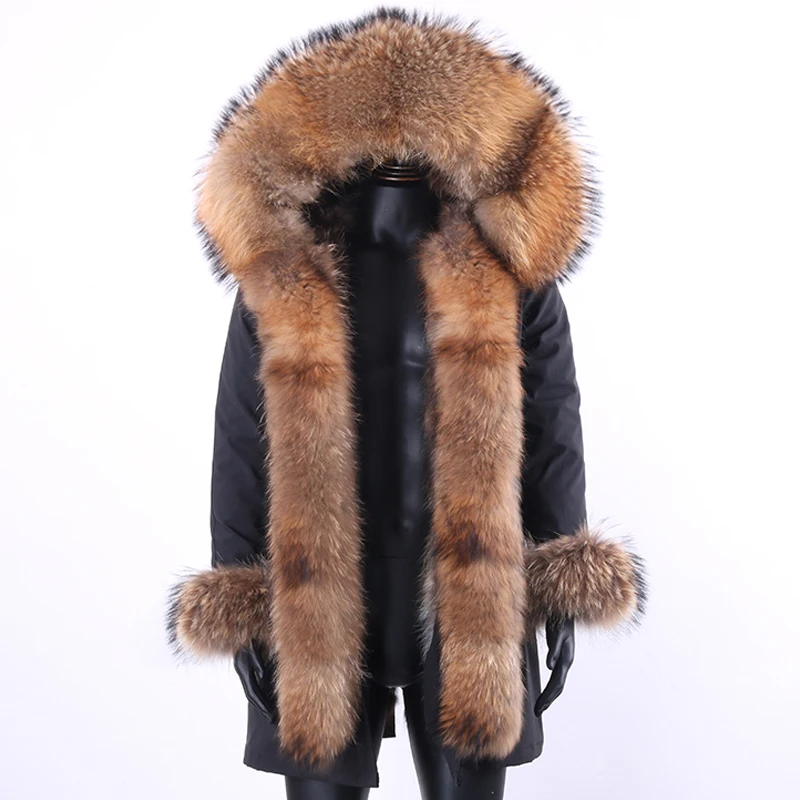 New Waterproof Men Parka Winter Jacket Long Real Rabbit Fur Coat Man Parkas Natural Raccoon Fur Hood Real Rabbit Fur Liner