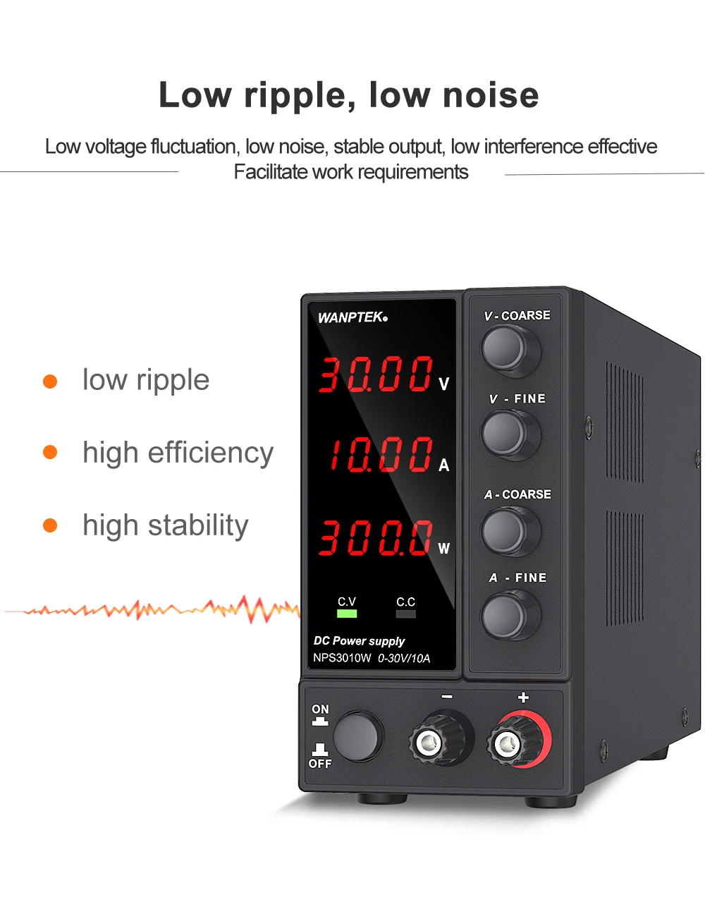 Wanptek Laboratory DC Power Supply Adjustable 30V 10A with Digit Display Voltage Regulator Stabilizer Switching Power Supply