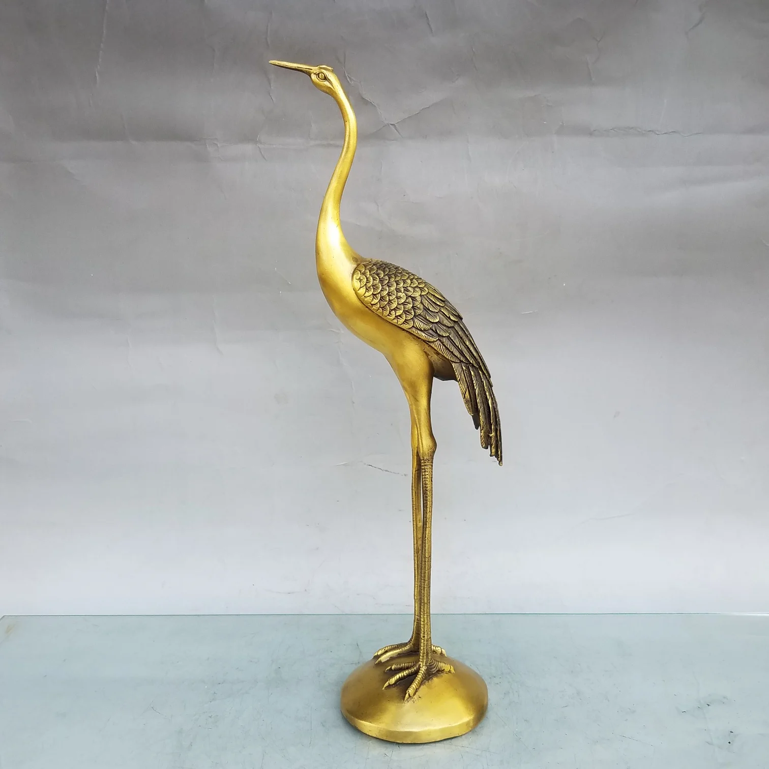 

16"Tibetan Temple Collection Old Bronze Longevity Crane Red-crowned Crane Amass wealth Ornaments Town house Exorcism