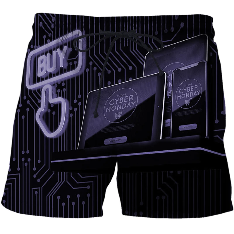 Summer Man's Beach Shorts Swim Sports Pants Future technology pattern series 3D Print Man Surfing Short Male Surf Board Swimsuit