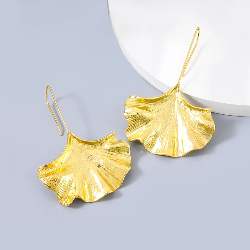 Unique Gingko Leaf Charm Drop Earrings Big Statement Geometric Earrings for Women Gold Silver Color Jewelry Pendientes Mujer