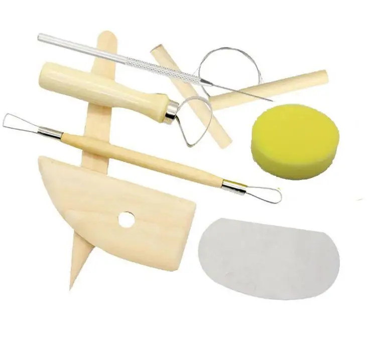 

DHL 100set practical 8pcs/set Wooden Handle Pottery Tools Stainless Steel Pottery Ceramics Clay Sculpture Modelling Kit SN3123