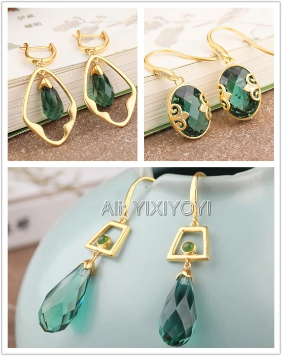 

925 Silver Dropping Round Green Crystal Hollow Dangle Earring Retro Vintage Lucky Earrings for Woman Charming Fashion Jewelry