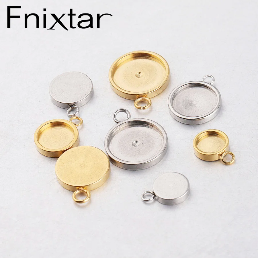 Fnixtar 20 sztuk średnica wewnętrzna 6/8/10/12mm stal nierdzewna okrągły pusty wisiorek taca biżuteria Bezel ustalenia dla majsterkowiczów szklana kopuła Cabochon