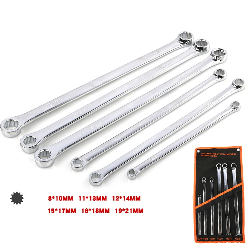 

6Pcs Extra Long Double Ring Box End Wrench Set Long Lifetime Aviation Spanner 8mm-21mm Ratchet Spanner Socket Key Set