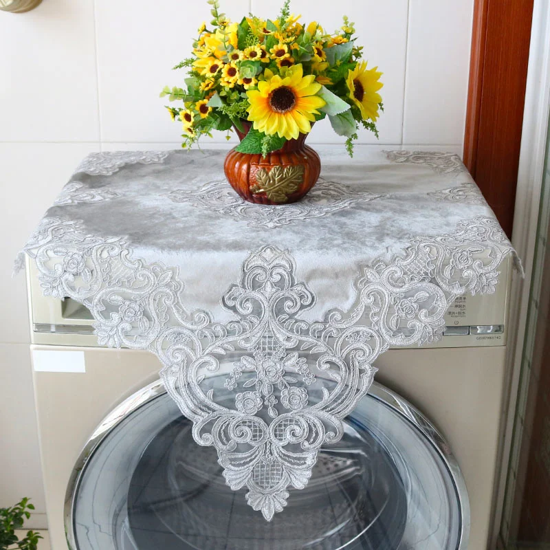 Modern Luxury Lace Embroidery Border European Furniture Tablecloth Washing Machine Cover Cloth Bedroom Round Table Decoration