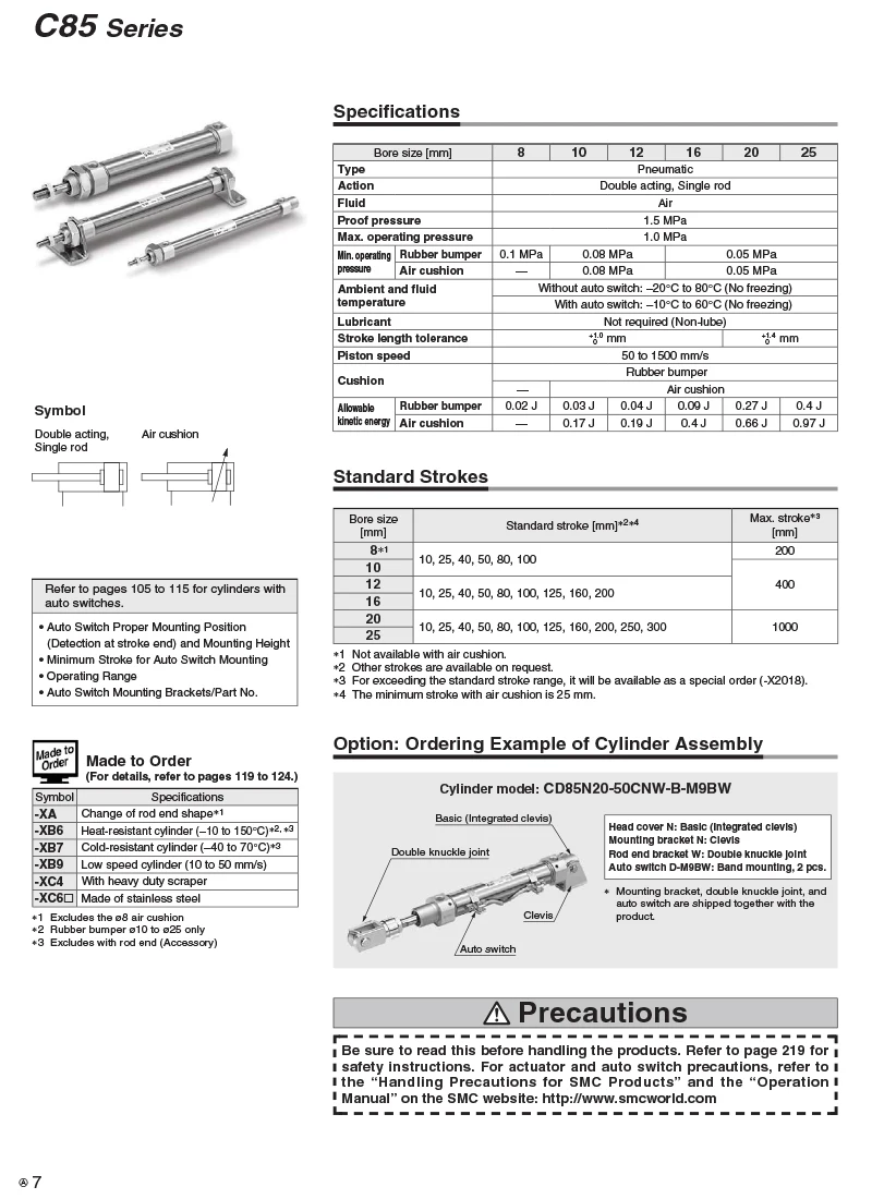 Vérin Pneumatique SMC Type Cylindre Air CD85N Double Tige Bore 16mm Course 160mm