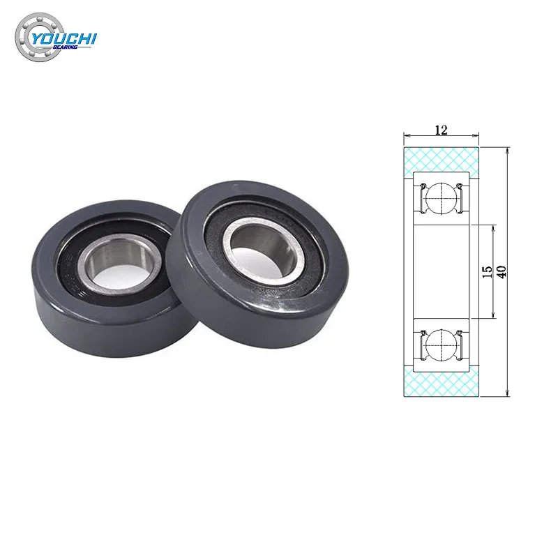 10pcs OD 40 mm  PU Coated Roller With 6002RS Bearing PU600240-12 Soft Rubber Bearings 15x40x12 mm Polyurethane Wheel Pulleys