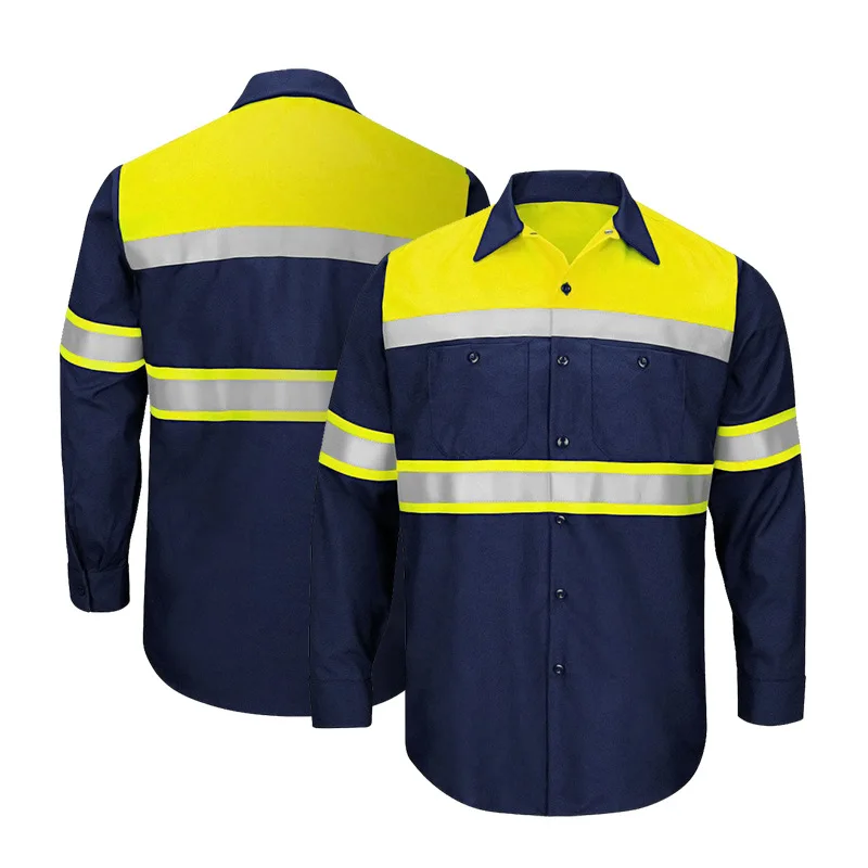 Summer Cotton Work Clothing Hi Vis Long Sleeves Reflective Safety Working Uniform Porter Construction Worker Coverall Electric