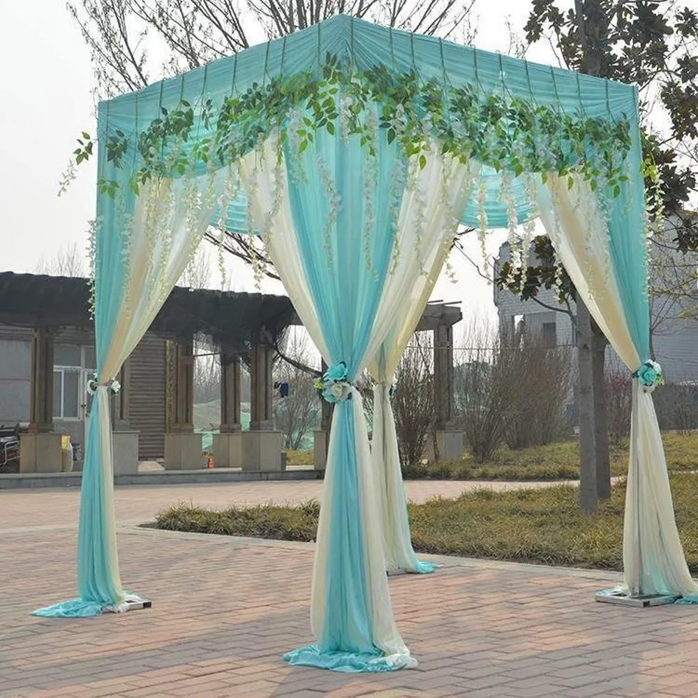 

3MX3MX3M Sequins Beads celling Wedding Square Canopy Drape curtain with telescopic rods Piping frame sets for Wedding stage Prop