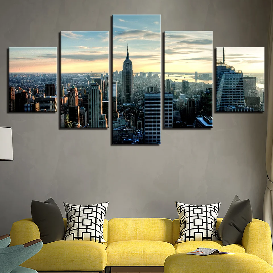 Wall Art Canvas Paintings for Home Decor New York City Building Modular Pictures HD Prints, Poster for Living Room Framework