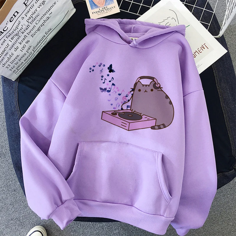 Sudadera con capucha de gato Pusheen para hombre y mujer, ropa de dibujos animados Kawaii coreana, Harajuku, Unisex de los años 90