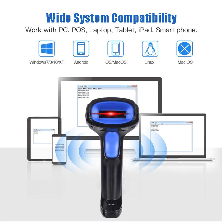 1100CB Bluetooth 2.4G Wireless 2-in-1 Barcode Scanner 1D CCD Cordless Screen Bar Reader for Computer and Android iOS Phone