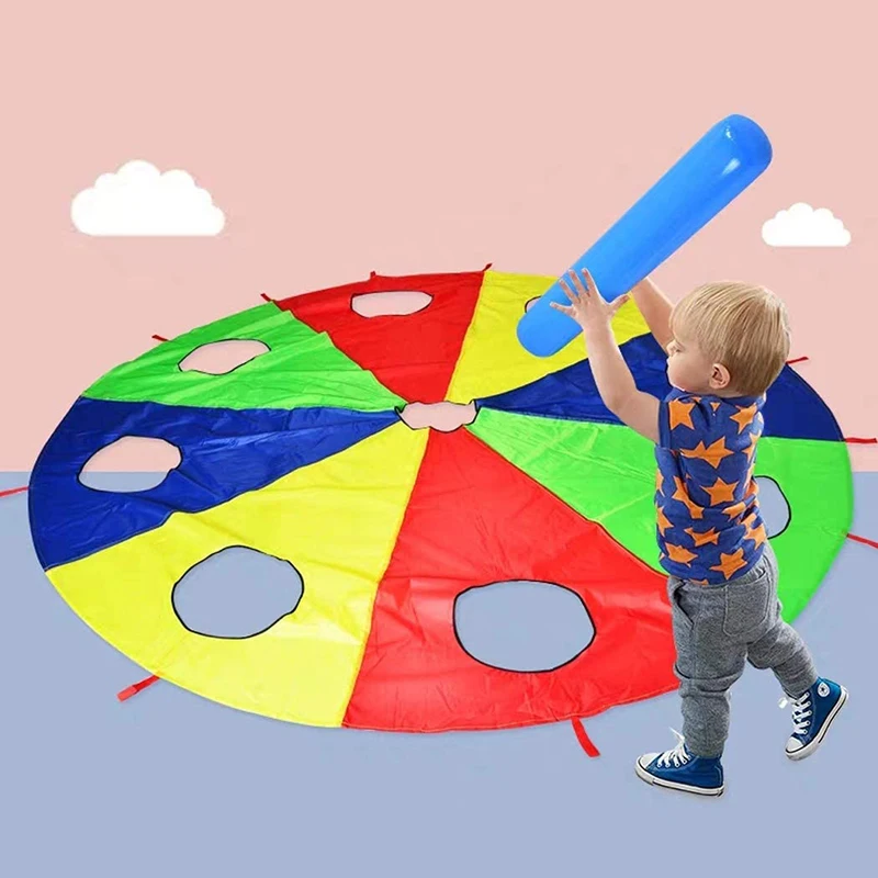 Rainbow Parachute Parachute 6 Voeten, Spelen Parachute Outdoor Game (W Muis) activiteit Speelgoed Met 3x Air Sticks 2M