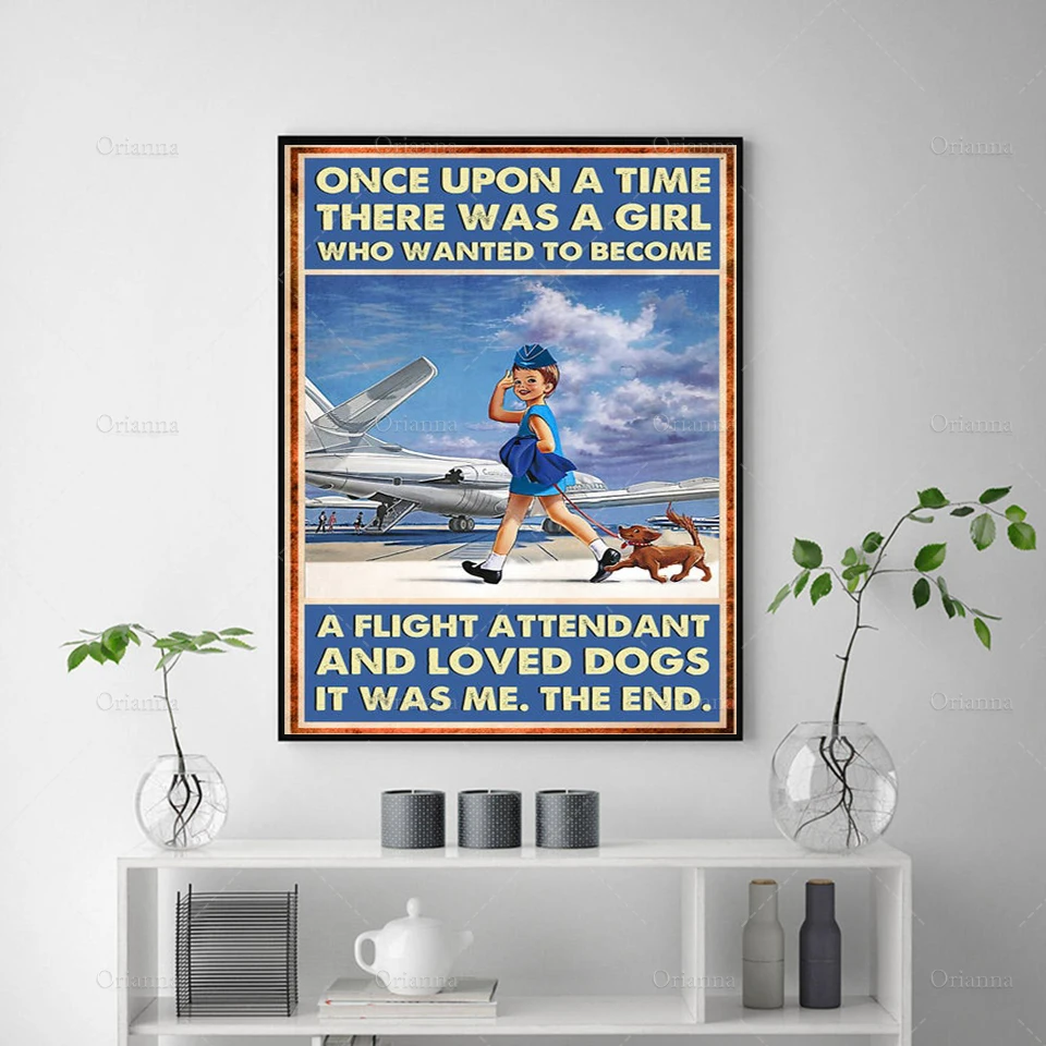 Once Upon A Time There Was A Girl Who Wanted To Become A Flight Attendant Poster, Airline Attendant Print, Canvas Framed Art