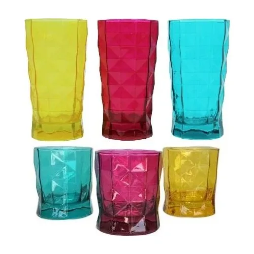 Pasabahce Prism Colorful Cup Water Cup 6 Pcs 2 Size