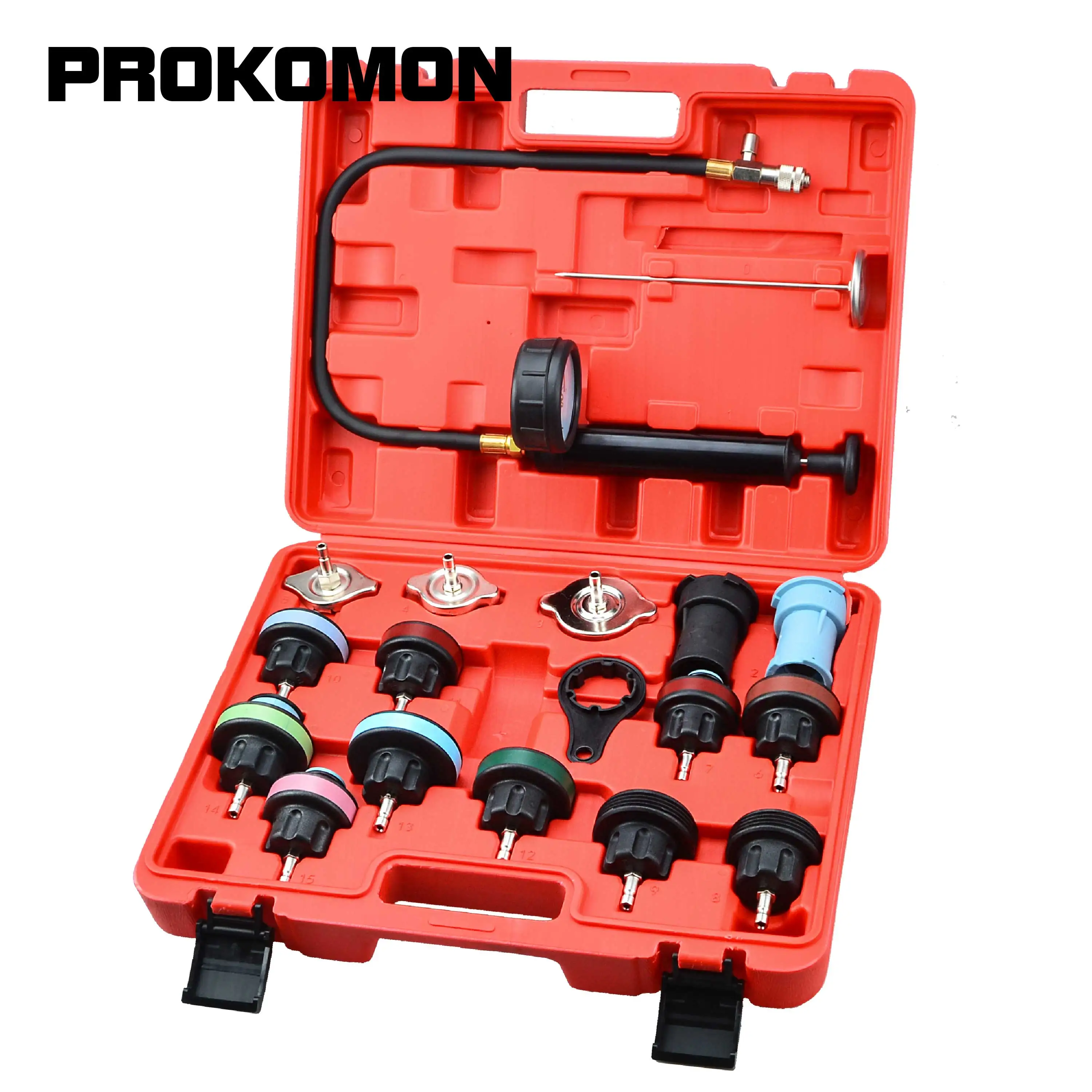 

18Pcs Radiator Leak Pressure Tester Vacuum Type Cooling System Test Tool Set Universal Coolant Water Tank Leakage Detector