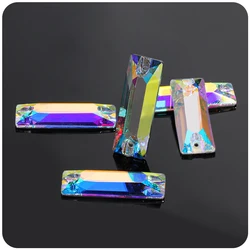 Clear Rectangle Glass Strass Glitter AB Color Sew On Stones Flatback Pants Clothes Bags Decoration Accessories