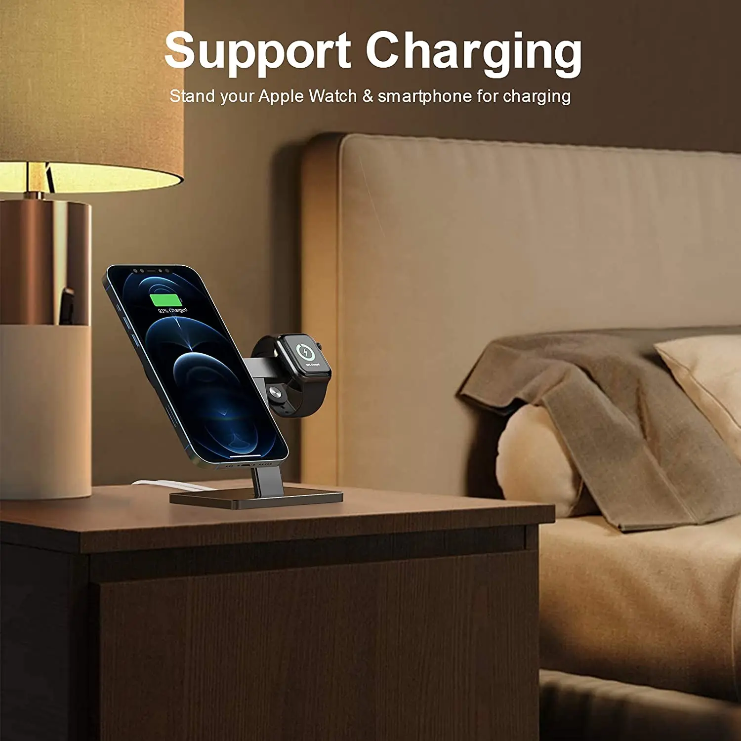 EWA 2 in 1 Wireless Charger Stand Aluminum Alloy Phone Holder Compatible with iphone13/12/Pro/ Max/Mini and Apple Watch 3/4/5/6