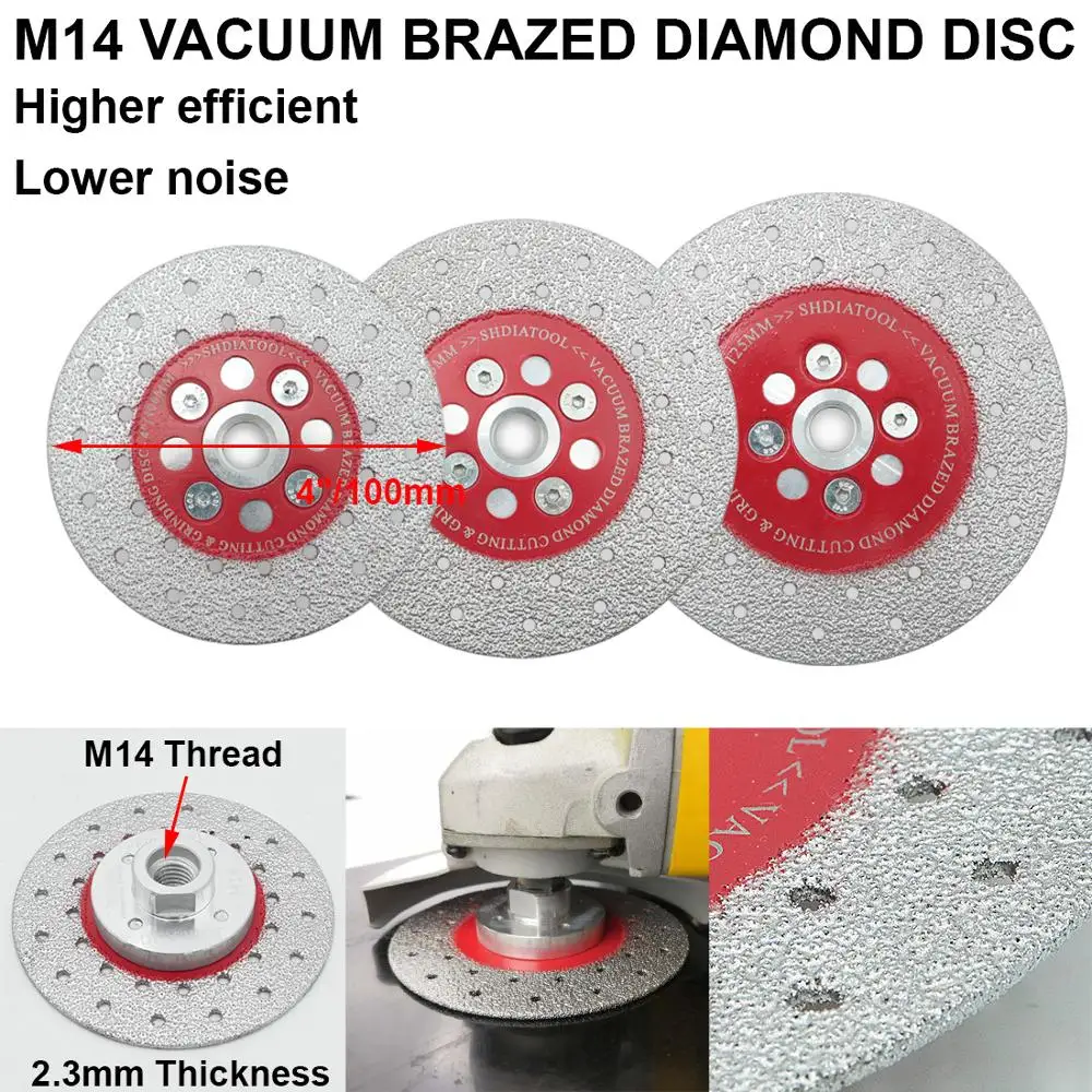 SHDIATOOL 2pcs Premium Quality Double Sided Vacuum Brazed Diamond Cutting & Grinding Disc With M14 Thread Diamond Wheel