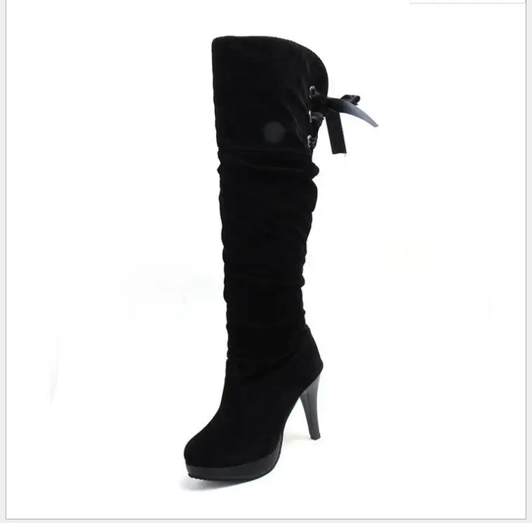 New Black Sexy Over The Knee Boots Women High Heels Shoes Ladies Thigh High Boots Spring Lace-up suede boots Long Boots Female