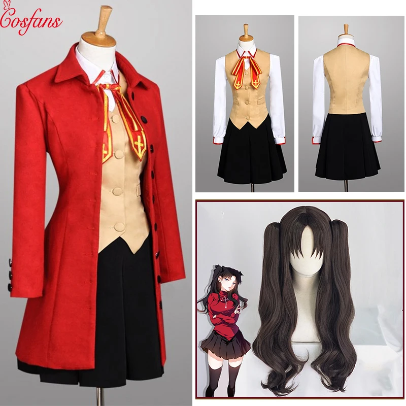 

Anime Fate Stay Night Cosplay Rin Tohsaka Costumes Halloween Costume for Women Trench Coat Vest Skirt Full Set Cosplay Costume