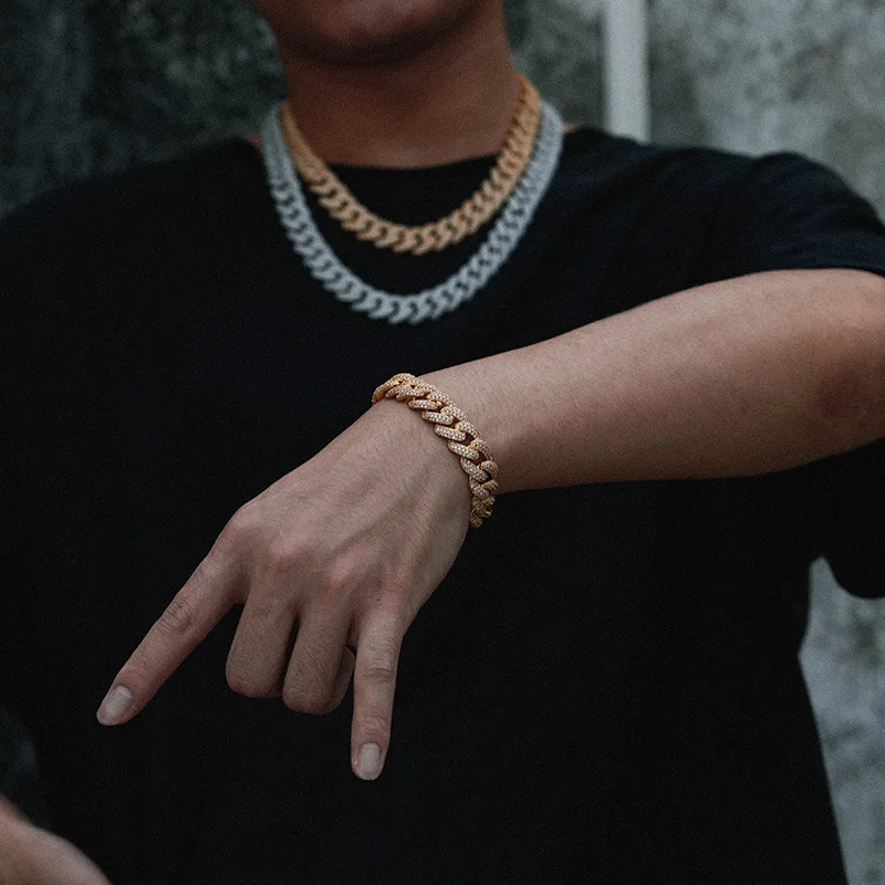 

Hip Hop 3 Rows CZ Stone Paved Bling Iced Out 15mm Round Cuban Miami Link Chain Necklaces for Men Rapper Jewelry Drop Shipping
