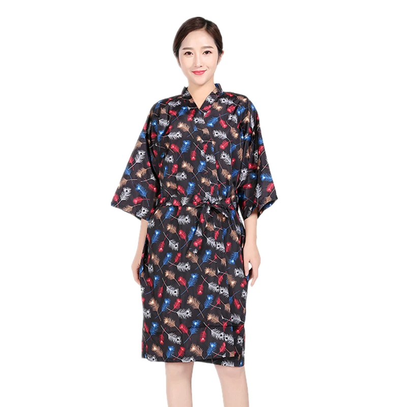 

Salon Hairdressing Robe Barber Shop Customer Hair Dyeing Clothes Beauty SPA Gown Hairdresser Haircut Feather Pattern Kimono