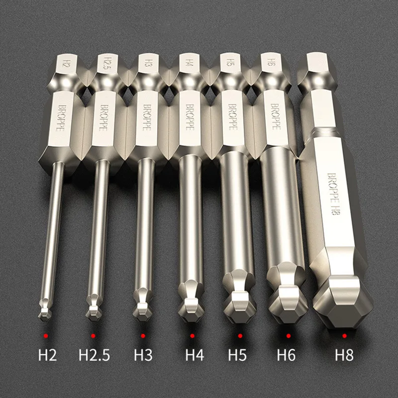 Magnetic Metric Ball End Hex Key Screwdriver Bits Set 1/4 Inch Hex Shank for  65mm/2.56