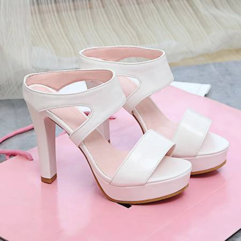 Women Sandals Slippers Ladies Square Heels Shoes Big Size 33-46European open toe Fashion Party wedding Summer high heels C35